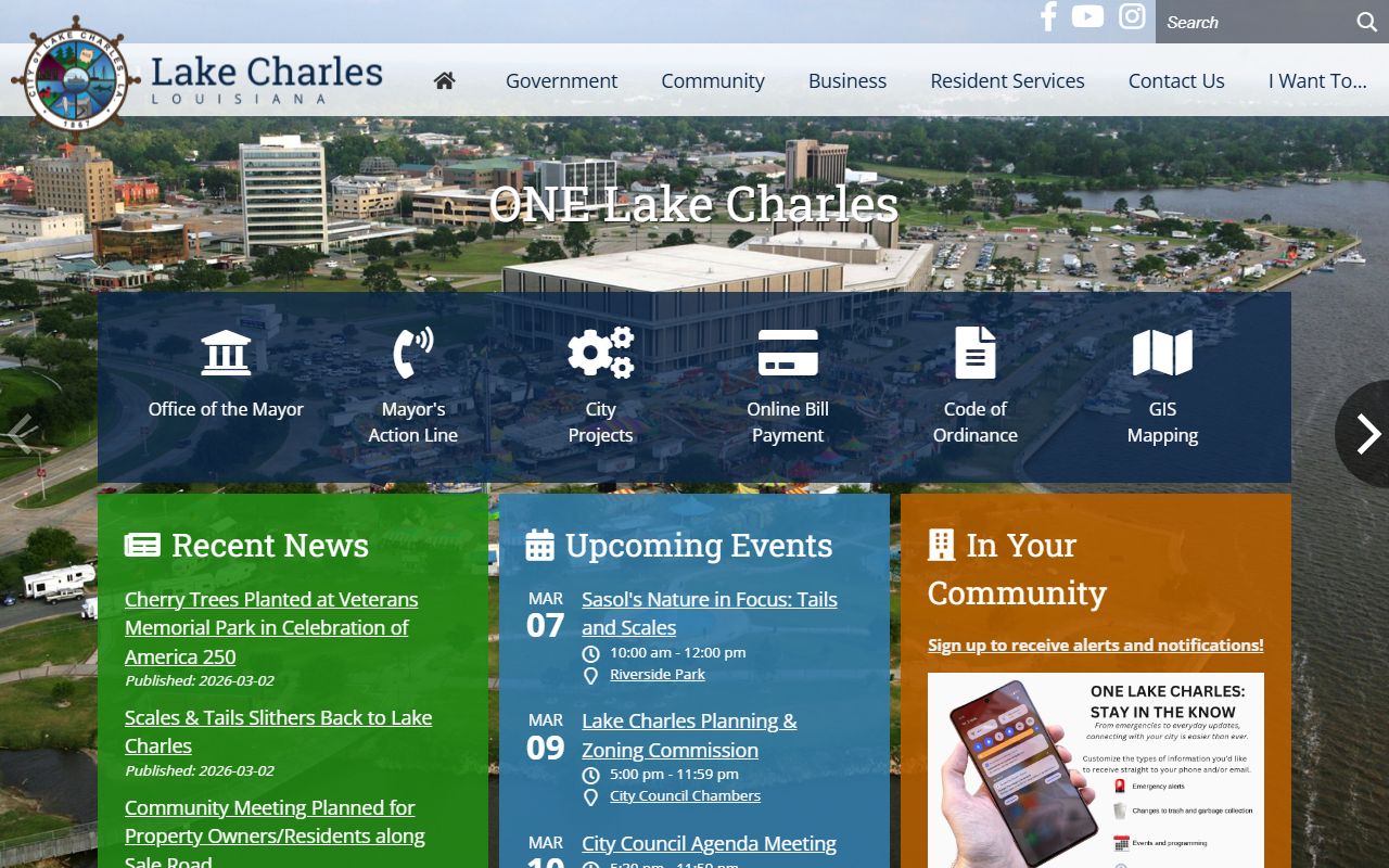 City of Lake Charles portal for property tax records information