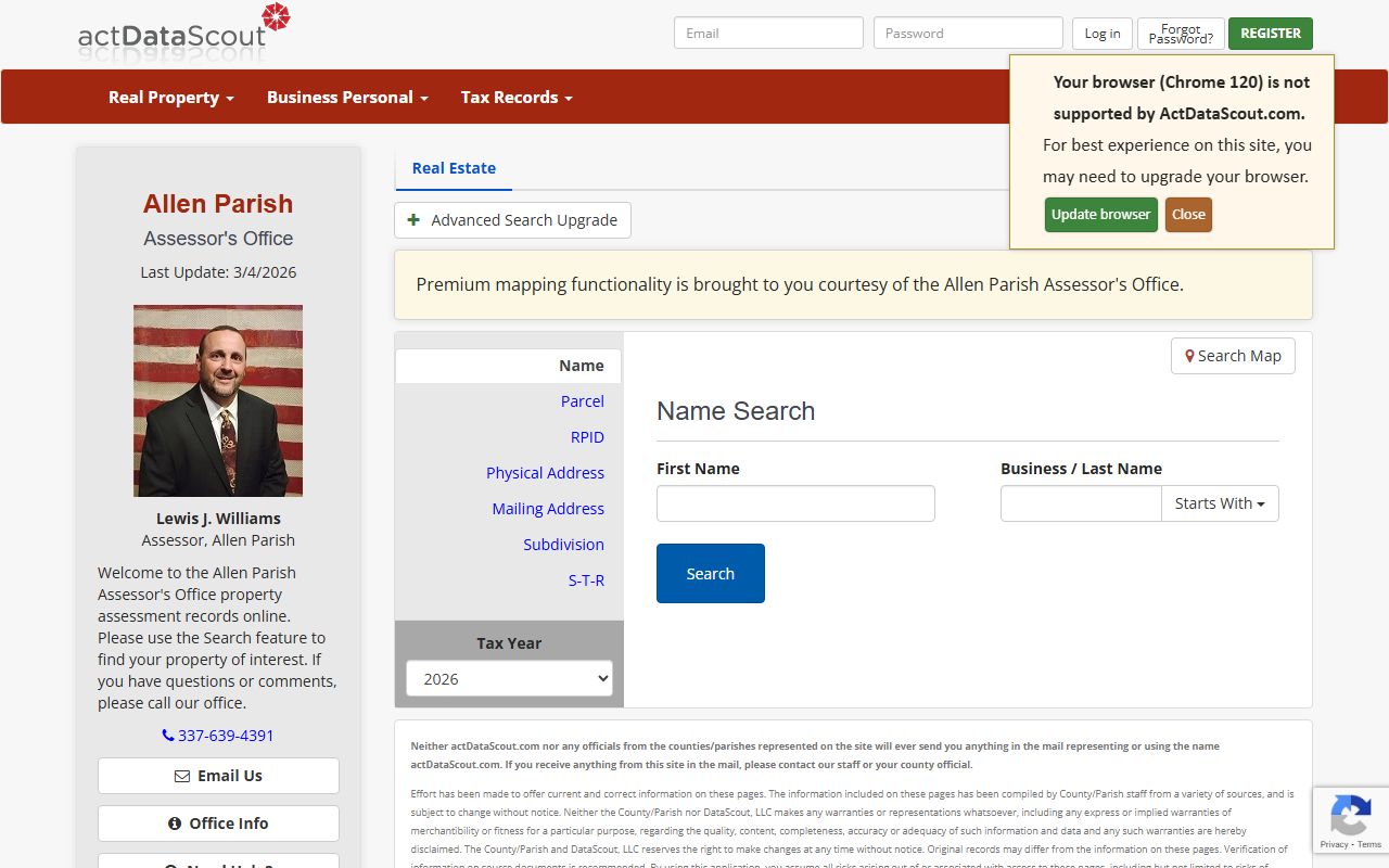 Allen Parish actDataScout property tax records search portal