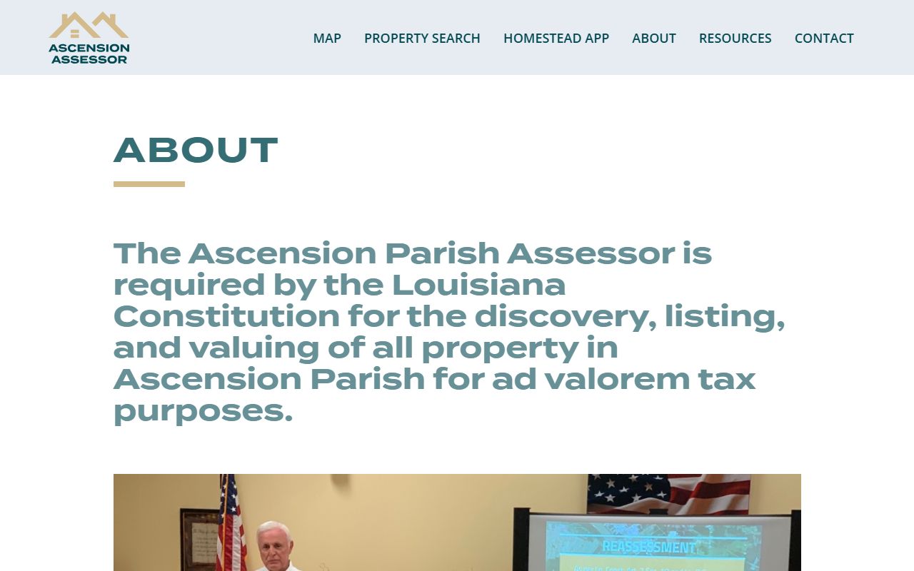 Ascension Parish Assessor about page for property tax records