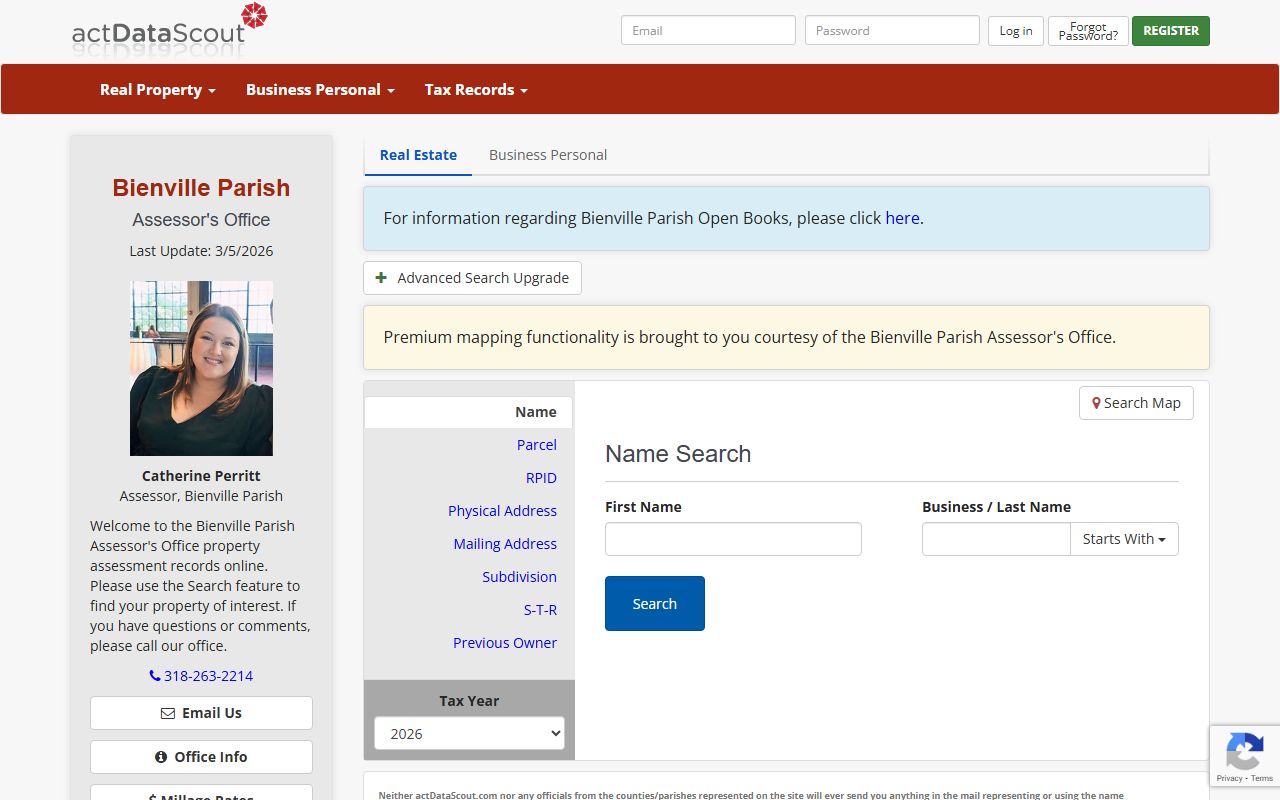 Bienville Parish actDataScout property tax records search portal