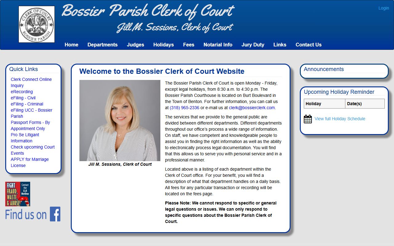 Bossier Parish Clerk of Court website for property tax records