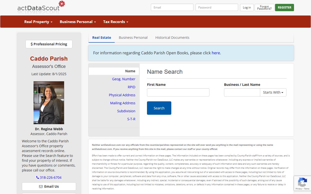 Caddo Parish actDataScout property tax records search