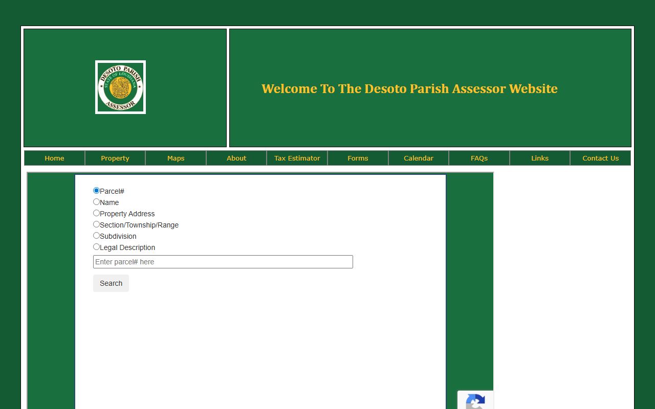 DeSoto Parish Assessor property search page for property tax records