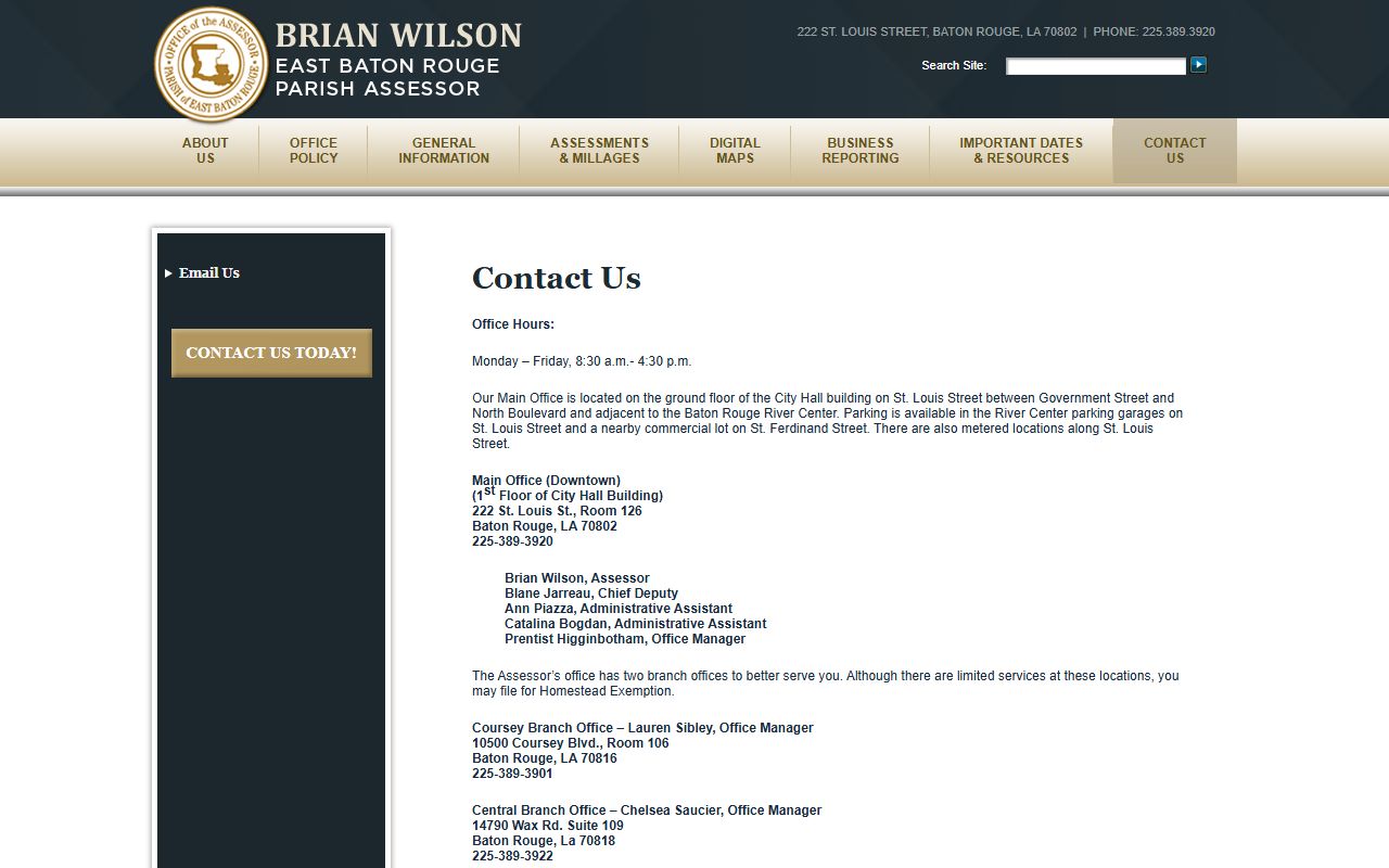 East Baton Rouge Parish Assessor contact page for property tax records