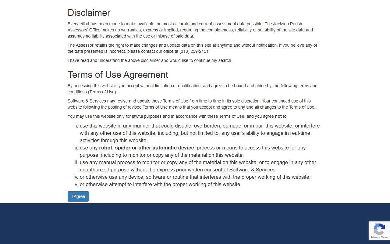 Jackson Parish Assessor property search page for tax records