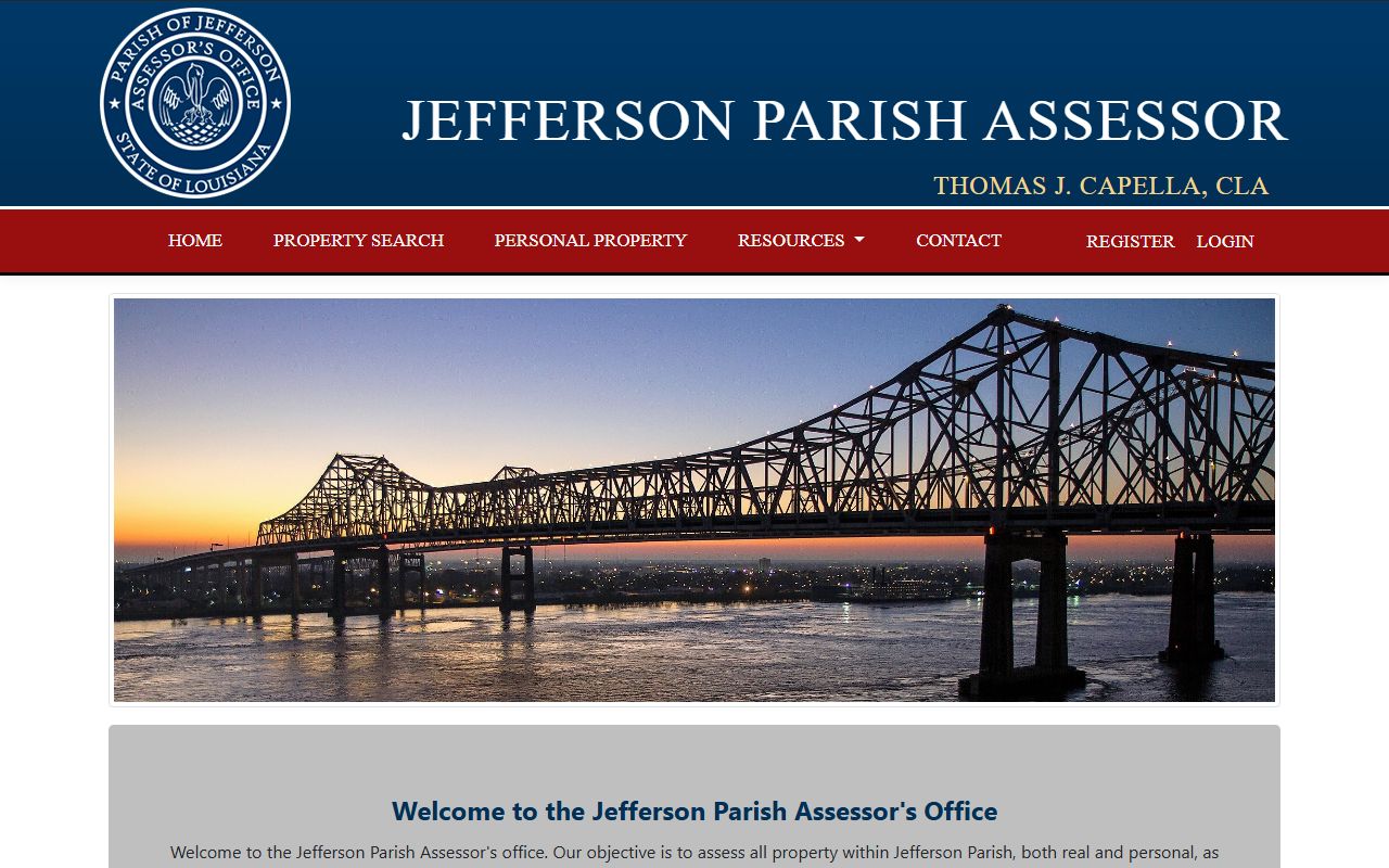 Jefferson Parish Assessor main website for property tax records