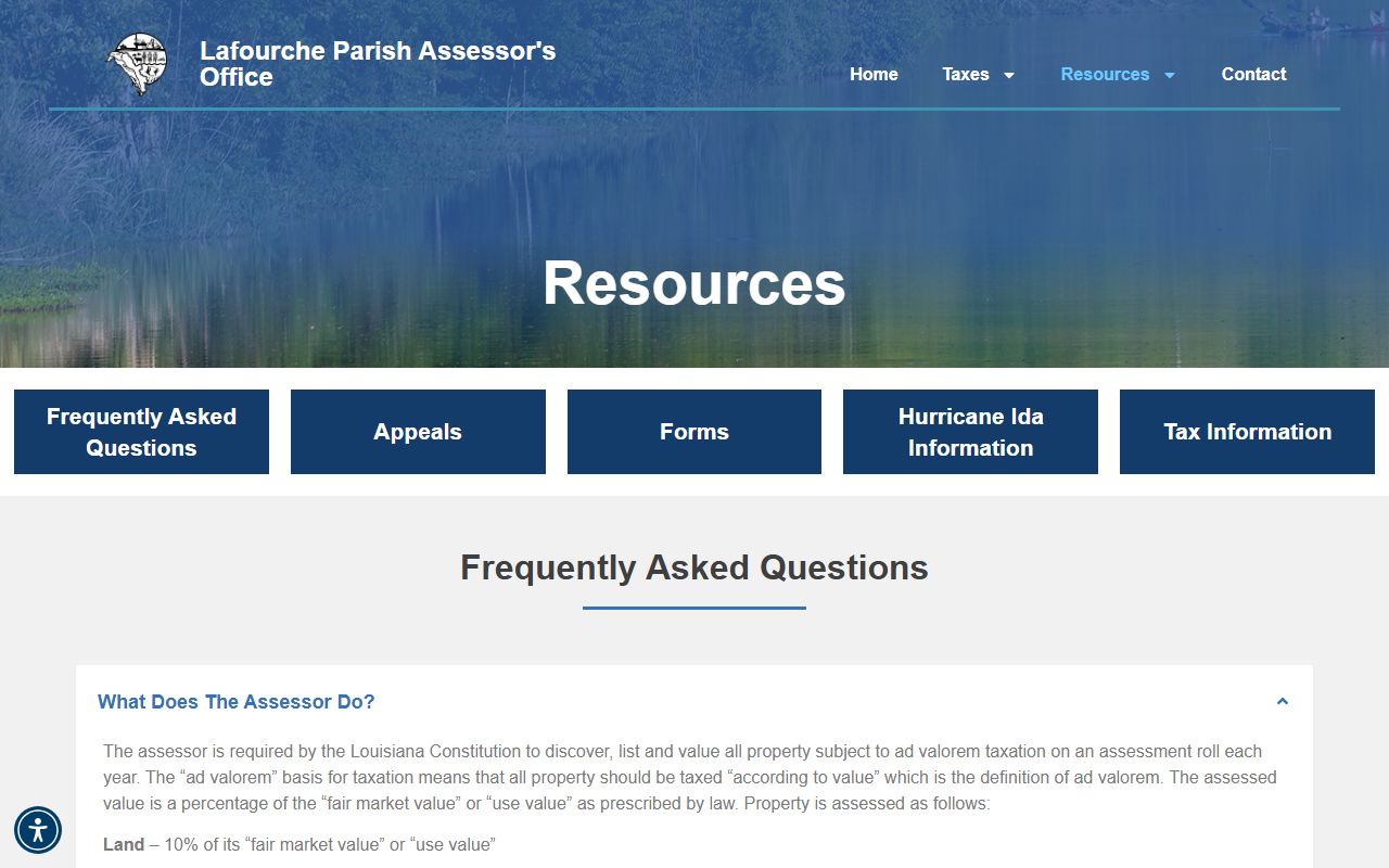 Lafourche Parish assessor resources page for property tax records