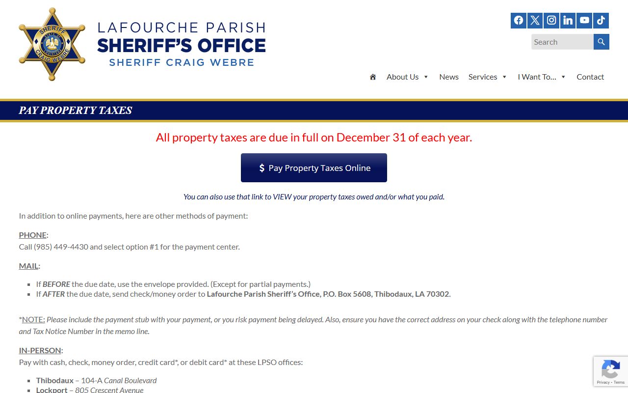 Lafourche Parish tax payment portal for property tax records