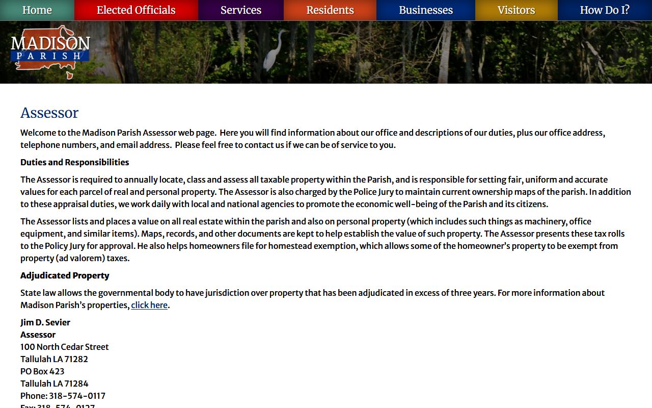 Madison Parish Assessor information page for property tax records