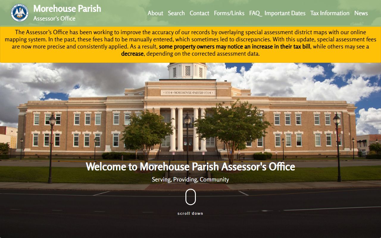 Morehouse Parish Assessor main website for property tax records
