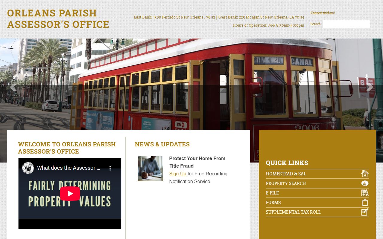 Orleans Parish Assessor website for New Orleans property tax records