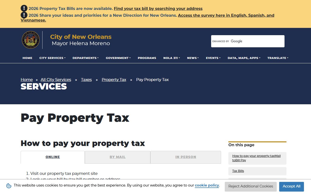Orleans Parish tax payment portal for New Orleans property tax records