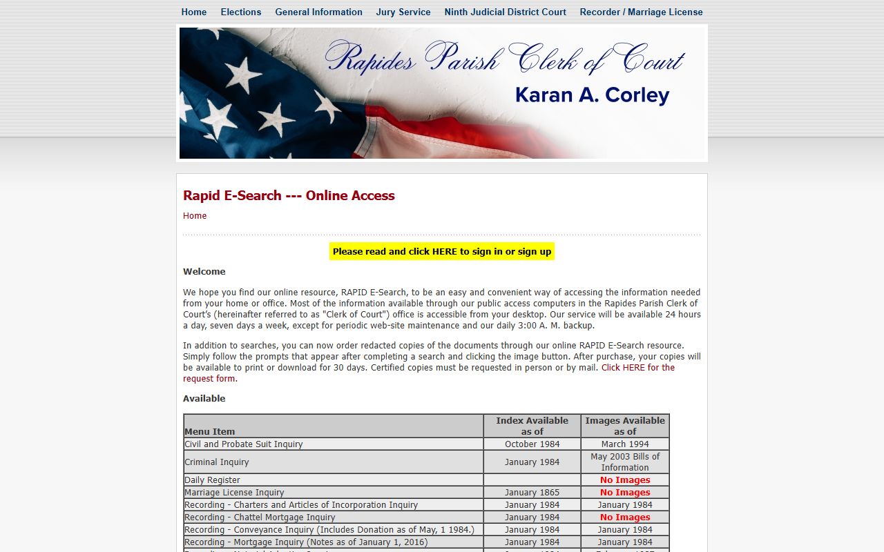 Rapides Parish Clerk of Court records search for property tax records