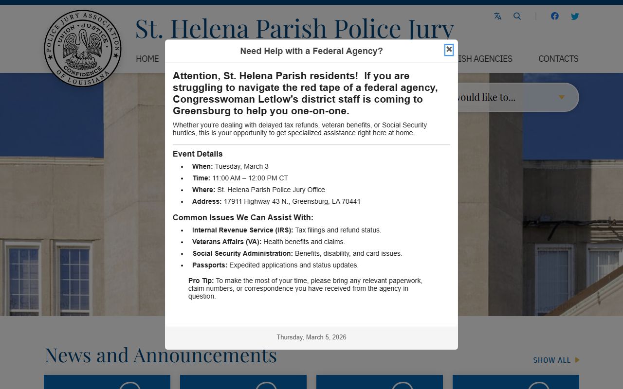 St. Helena Parish government website for property tax records