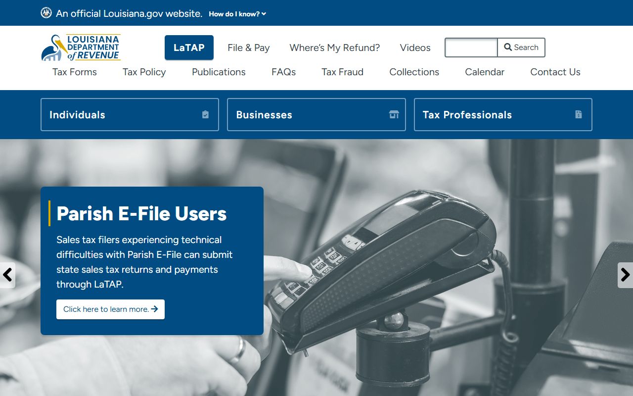 Louisiana Department of Revenue homepage for tax records information