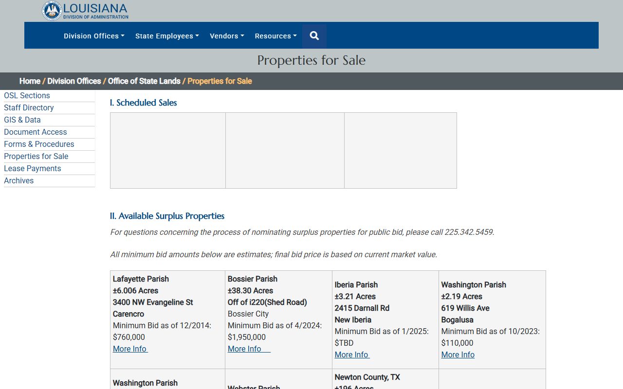 Louisiana properties for sale through State Land Office property tax records