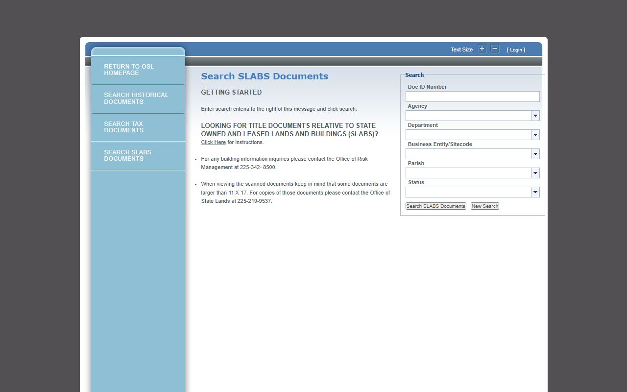 Louisiana SLABS records database for state property tax records